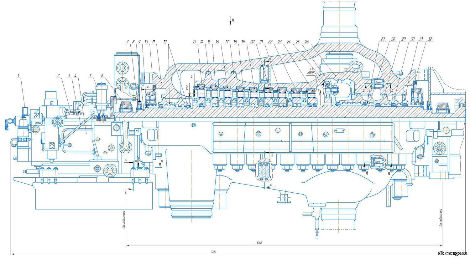 Чертеж Б-821СБ Цилиндр высокого давления турбины К-500-240-2